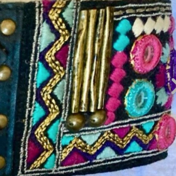 Nanette Lepore Belt Black Leather Wide Corset Embroidered Double Buckle nwot S/X main image 8